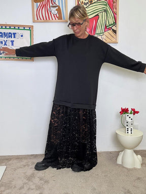 FEMALE - Abito Maxi con Gonna in Pizzo  Urban Romantico, Super Versatile! 36502KQC+H/ NERO FEMALE 