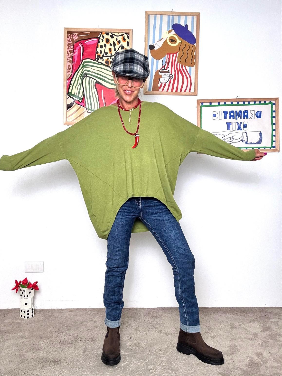 DEJA VU- Maglia donna  oversize e trendy verde A25IL404/ VERDE DEJA VU 