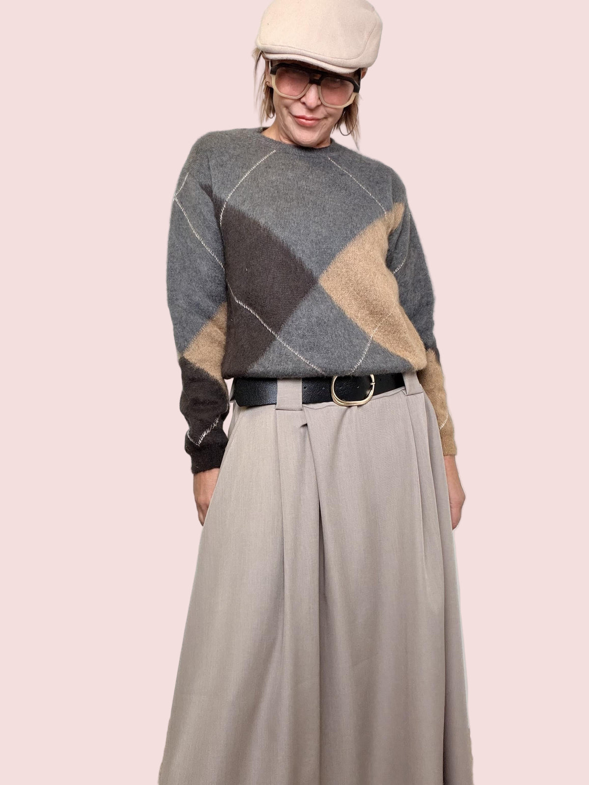 Maglia a rombi nei toni del grigio e cammello Z38R0177/ ANTRACITE SOUVENIR 