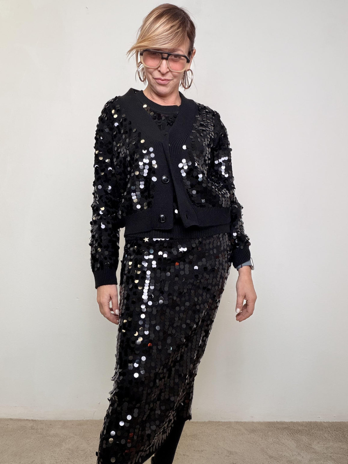 SOUVENIR - CARDIGAN A PAILETTES V38A0989/ NERO SOUVENIR 
