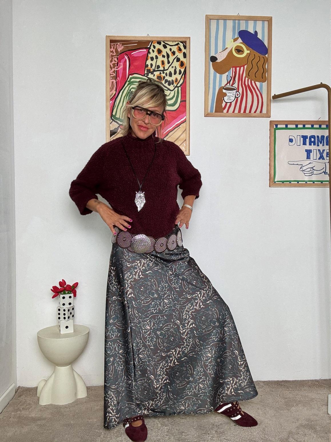 FEMALE - Gonna lunga fantasia jacquard donna  elegante, comoda e super chic 33832YDMR-2/ MORO/BOTTIGLIA FEMALE 