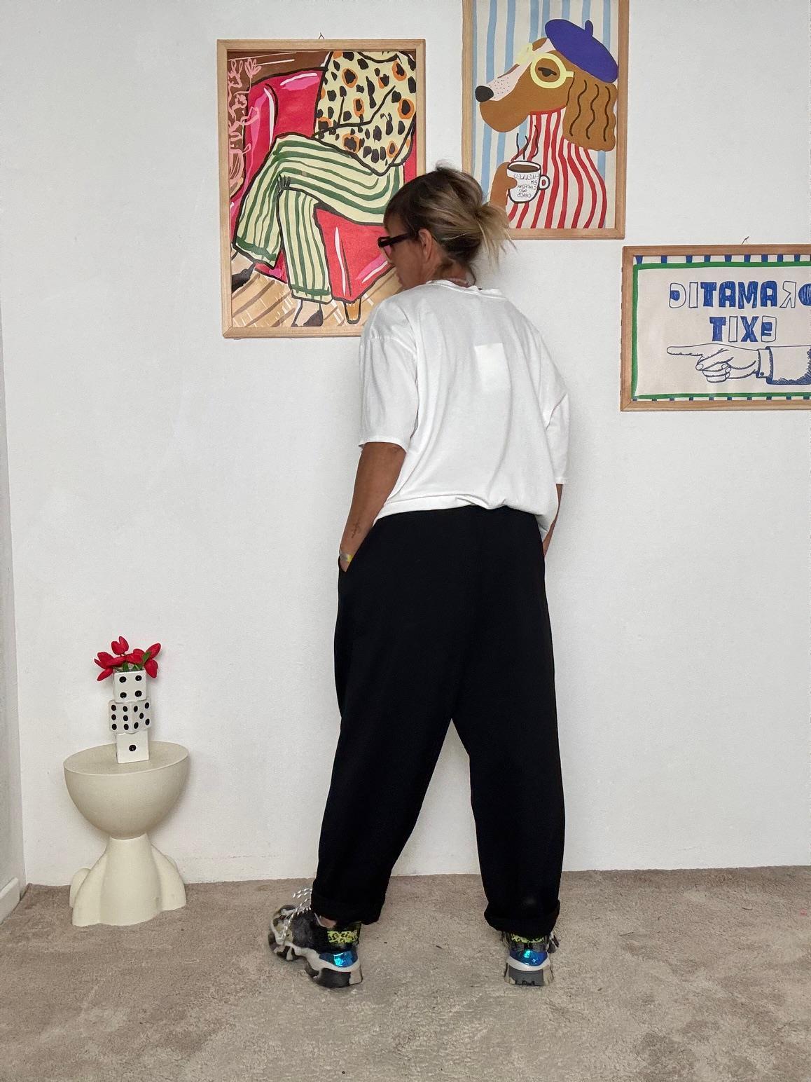 DEJA VU - Pantalone nero punto milano  Stile urban e comodità senza limiti A25RH207/ NERO DEJA VU 