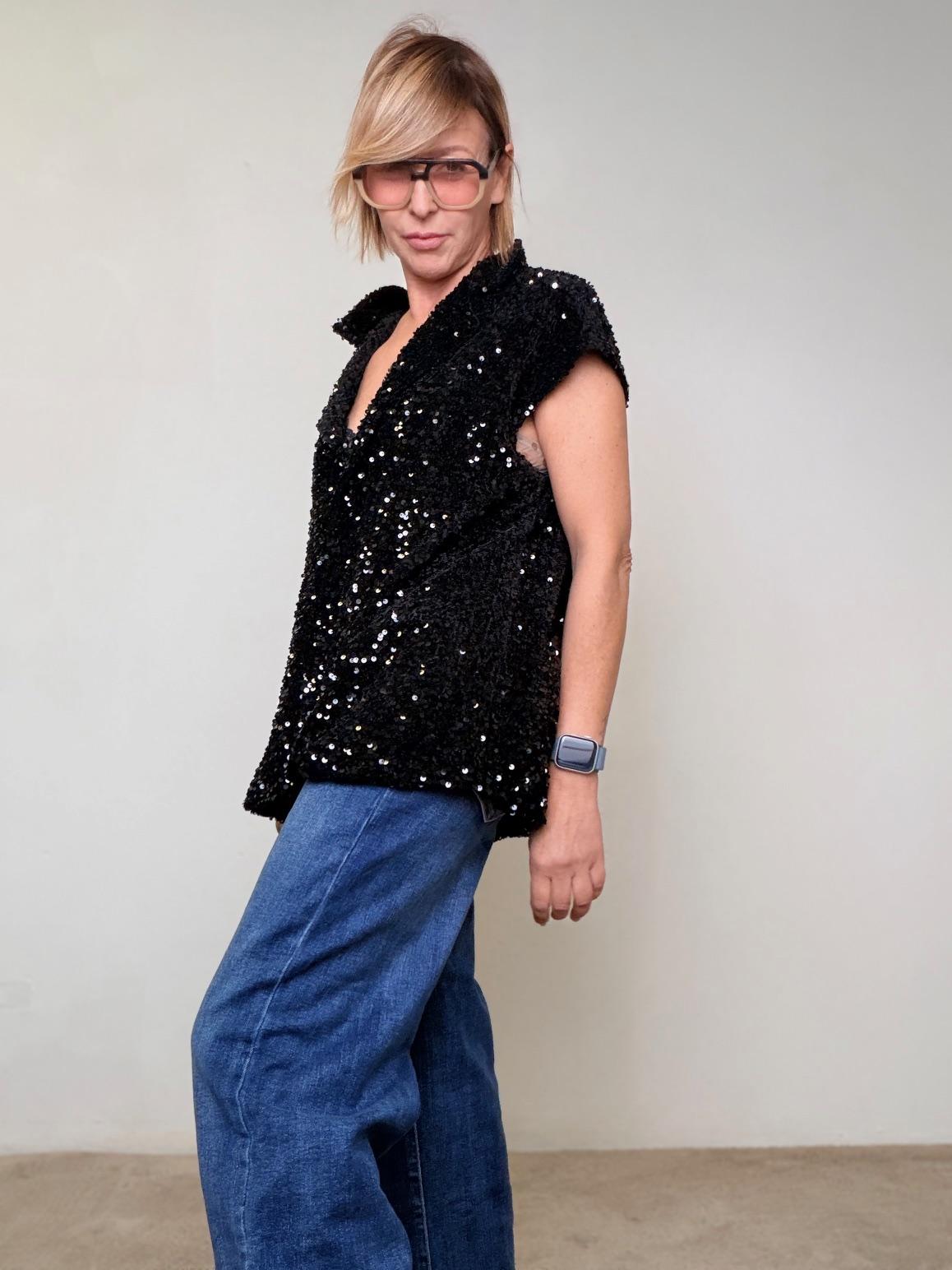 DEJA VU - GILET PAILETTES PREORDINE A25DL804/ NERO DEJA VU 