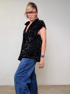 DEJA VU - GILET PAILETTES PREORDINE A25DL804/ NERO DEJA VU 