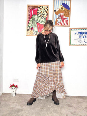 FEMALE - Gonna Lunga a Quadri con Balza moro G11895/ MORO FEMALE 