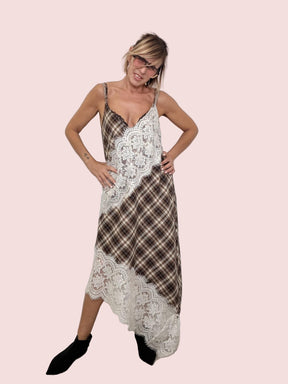 DEJA VU - Abito Plaid & Lace Mix A25RU702/ SCOZZESE DEJA VU 