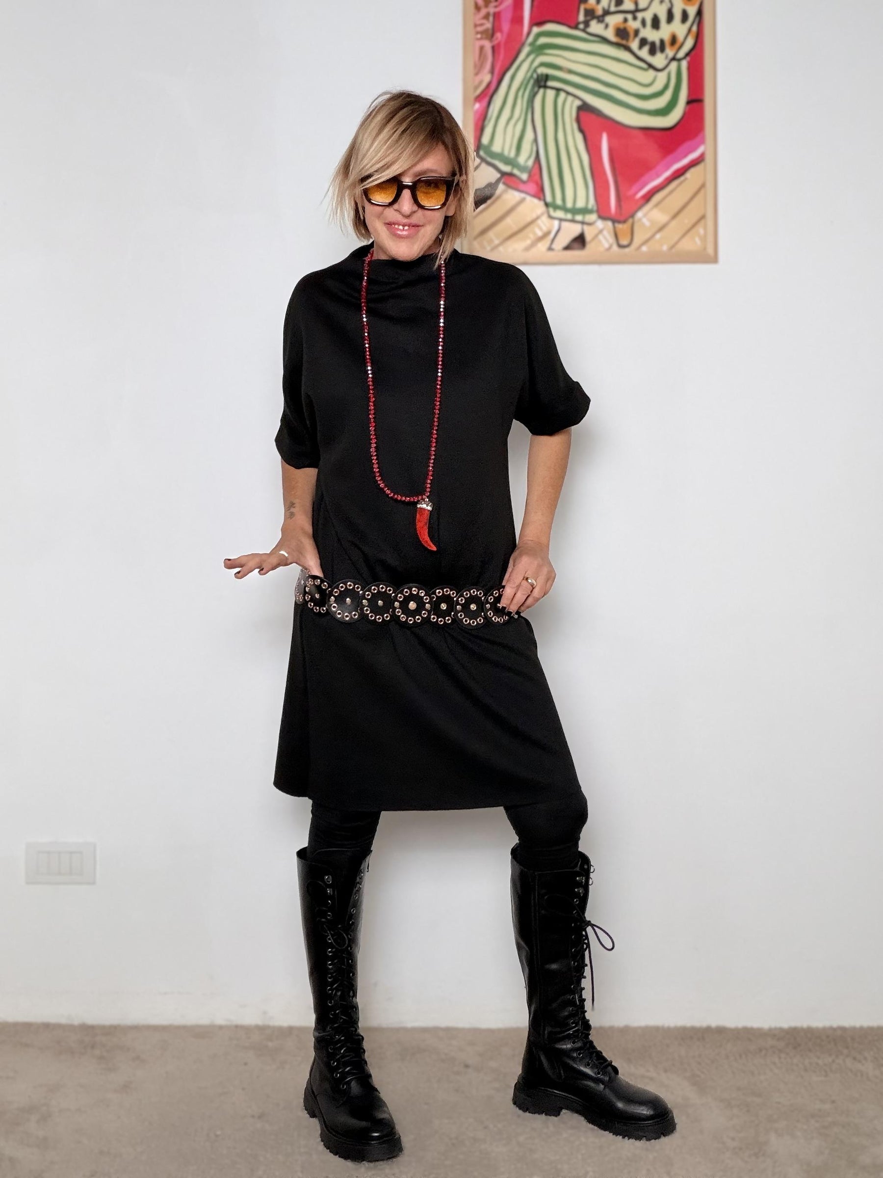 FEMALE - Abito in punto milano con Cintura Traforata in Vita 39076KQCLM+P/ NERO FEMALE 