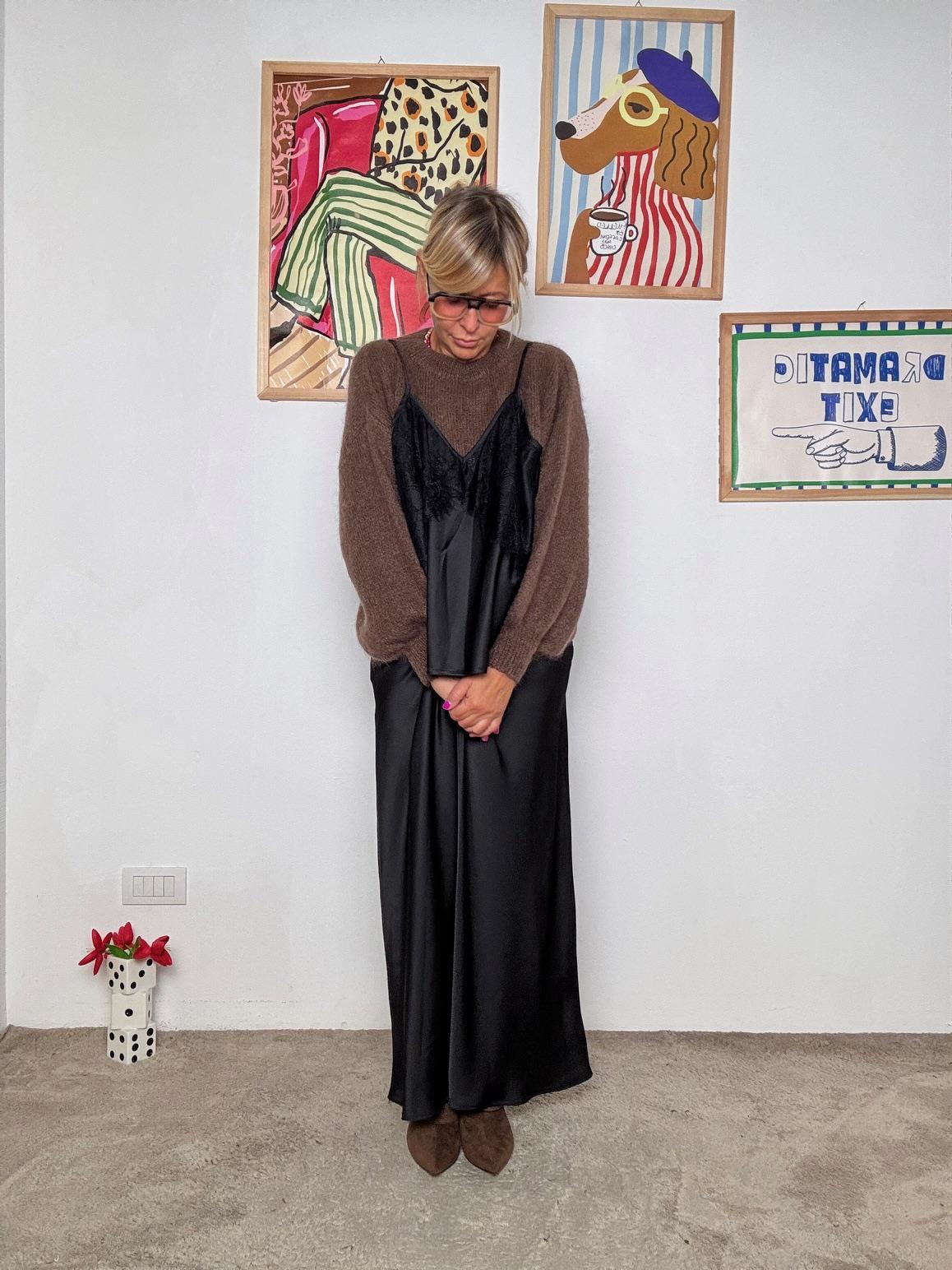 SOUVENIR - Gonna lunga con drappeggio davanti: eleganza con un tocco moderno nero S38M1112/ NERO SOUVENIR 