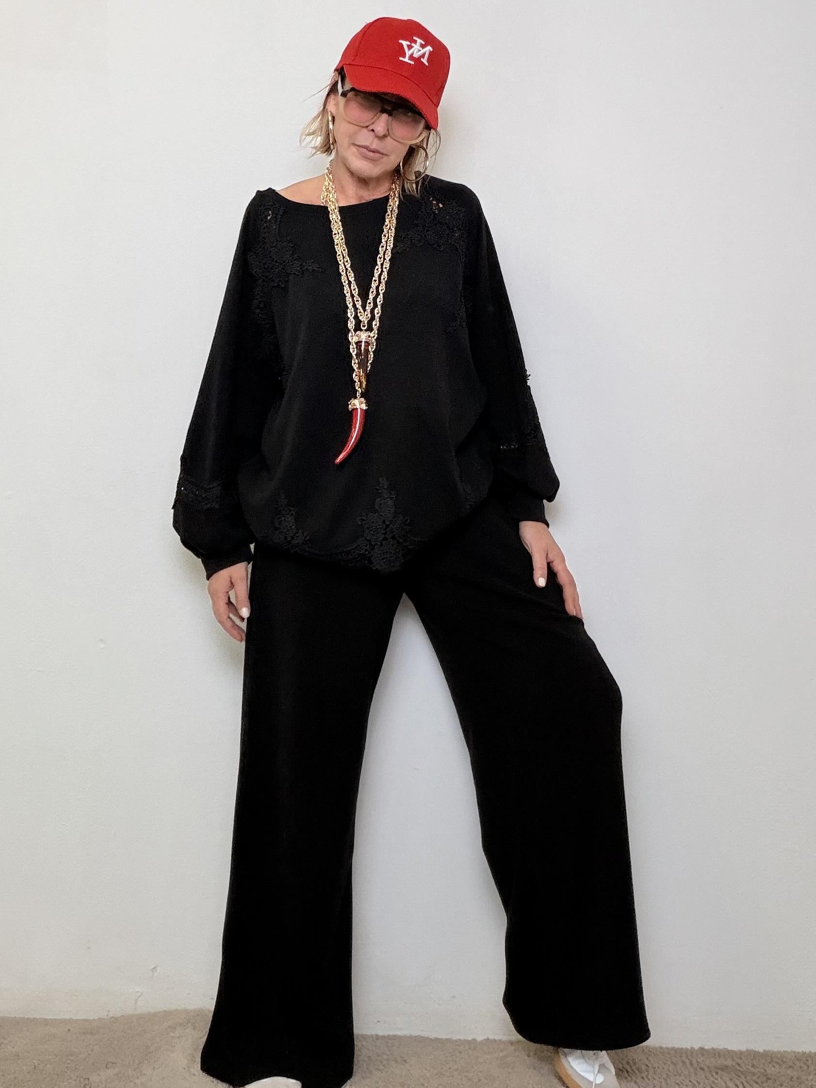 DEJA VU - Pantalone Morbido Ampio  Comfort assoluto, stile rilassato A25DL212/ NERO DEJA VU 