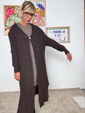 SUSY MIX - Cardigan lungo nero minimal chic  elegante, versatile e super comodo moro 185SX/ MORO SUSY MIX 