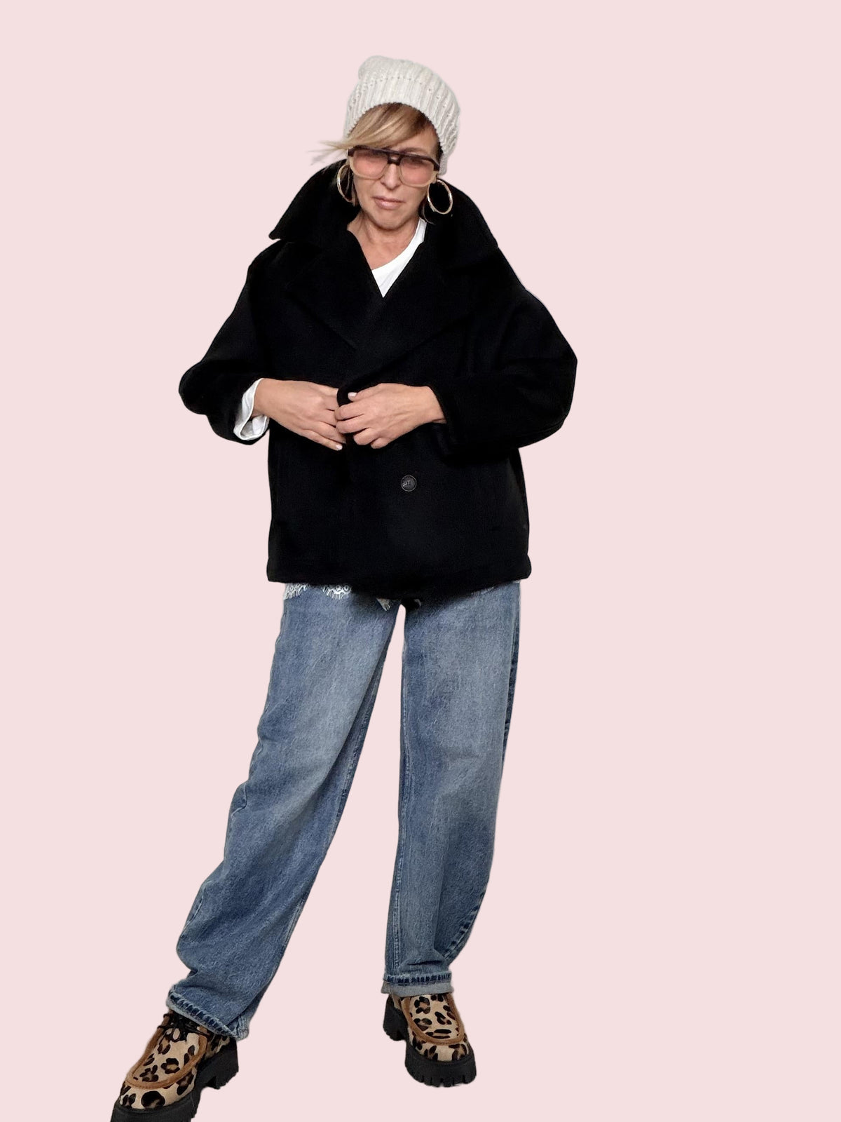 DEJA VU - Cappottino corto doppiopetto in tessuto caldo nero A25LU621/ NERO DEJA VU 