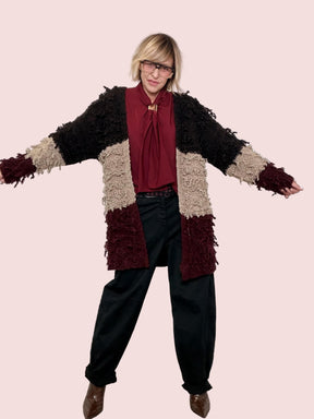 SUSY STAR - Cardigan Soft Patch  Morbido, color block, super carattere STWB1172/ VINO SUSY STAR 