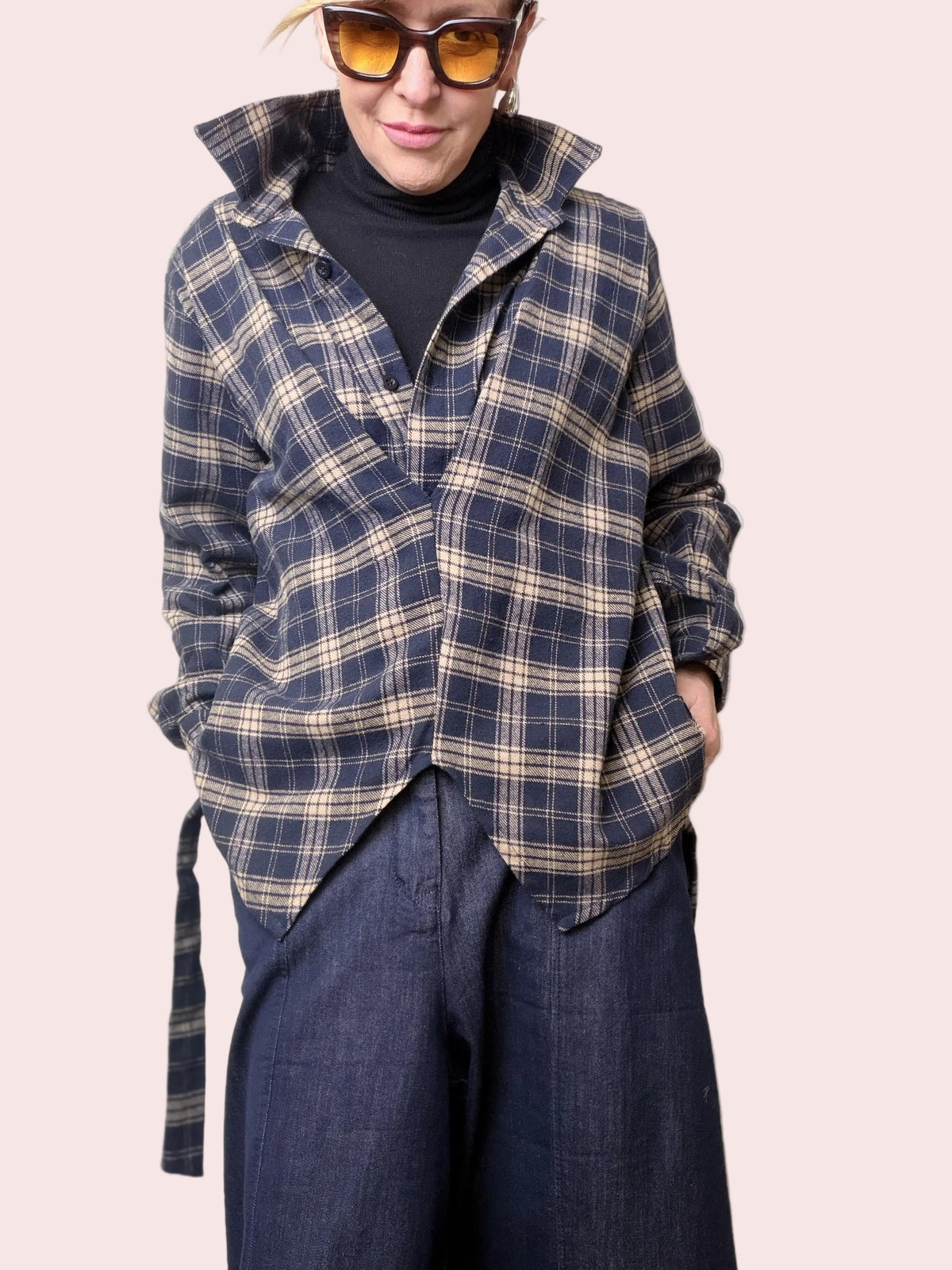 Camicia a Quadri con Spalline e Cintura BS251166/ BLU FEMALE 