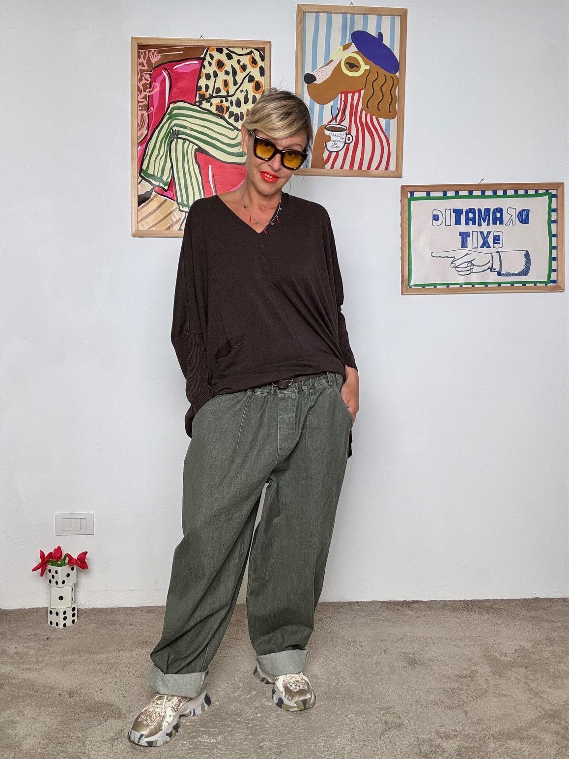 SUSY STAR - Jeans ampi tinto capo verde STP20985/ VERDE SUSY STAR 