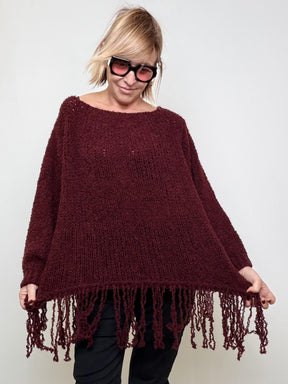 DEJA VU - Maglia oversize con frange decorative bordeau A25SS402/ BORDEAUX DEJA VU 