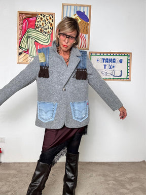 DEJA VU - Giubbotto mix tessuti con frange  Urban Chic Edition GRIGIO A25DL615/ GRIGIO DEJA VU 