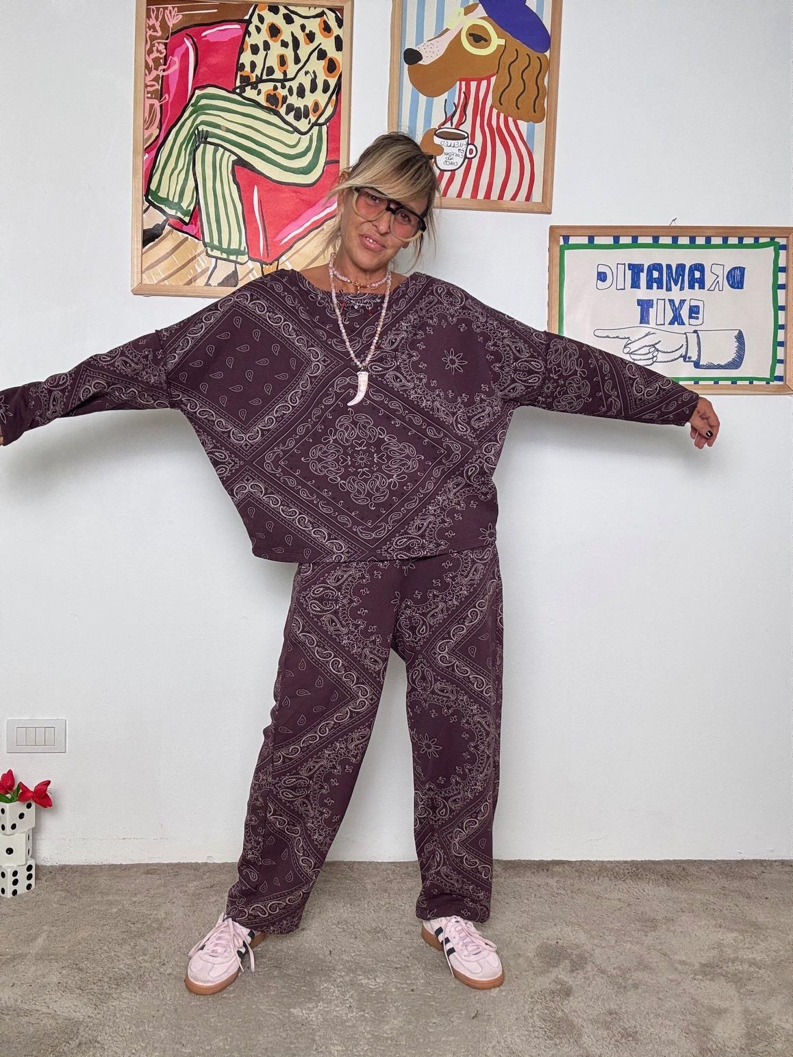 FEMALE - Pantalone ovetto donna  fantasia bandana P6404/ VINO FEMALE 