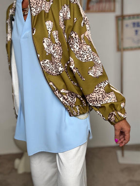 FEMALE - Bomber donna fantasia animalier verde oliva  Stile casual chic L3M338/ OLIO FEMALE 