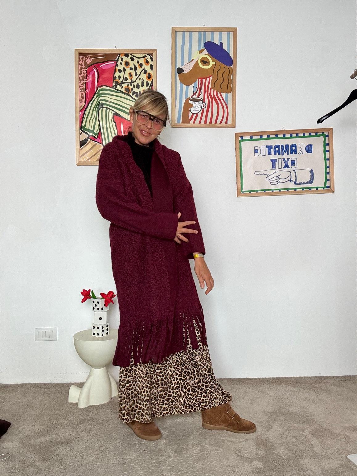 FEMALE - Cardigan lungo donna con frange  stile casual chic e originale BORDEAUX L5M253/ BORDEAU FEMALE 