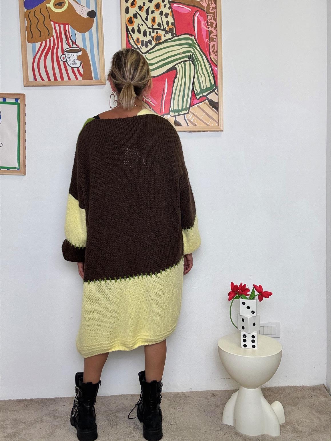 FEMALE - Cardigan Oversize a Blocchi di Colore  Avvolgente, Creativo, Super Cozy! CO212732/ MARRONE FEMALE 