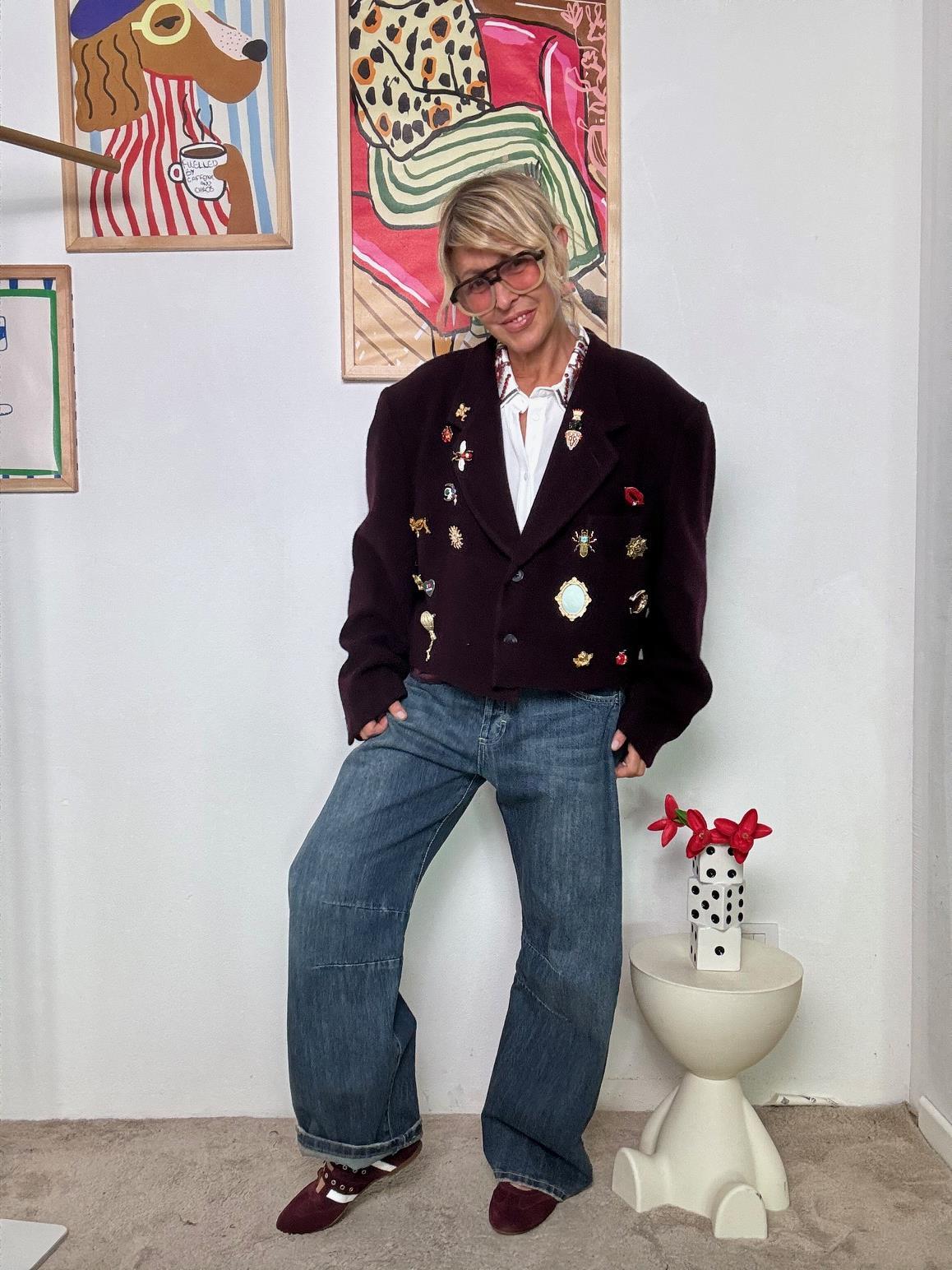 SOUVENIR - Giacca Doppiopetto Bordeaux con Applicazioni Vintage F38X0145/ VINO SOUVENIR 