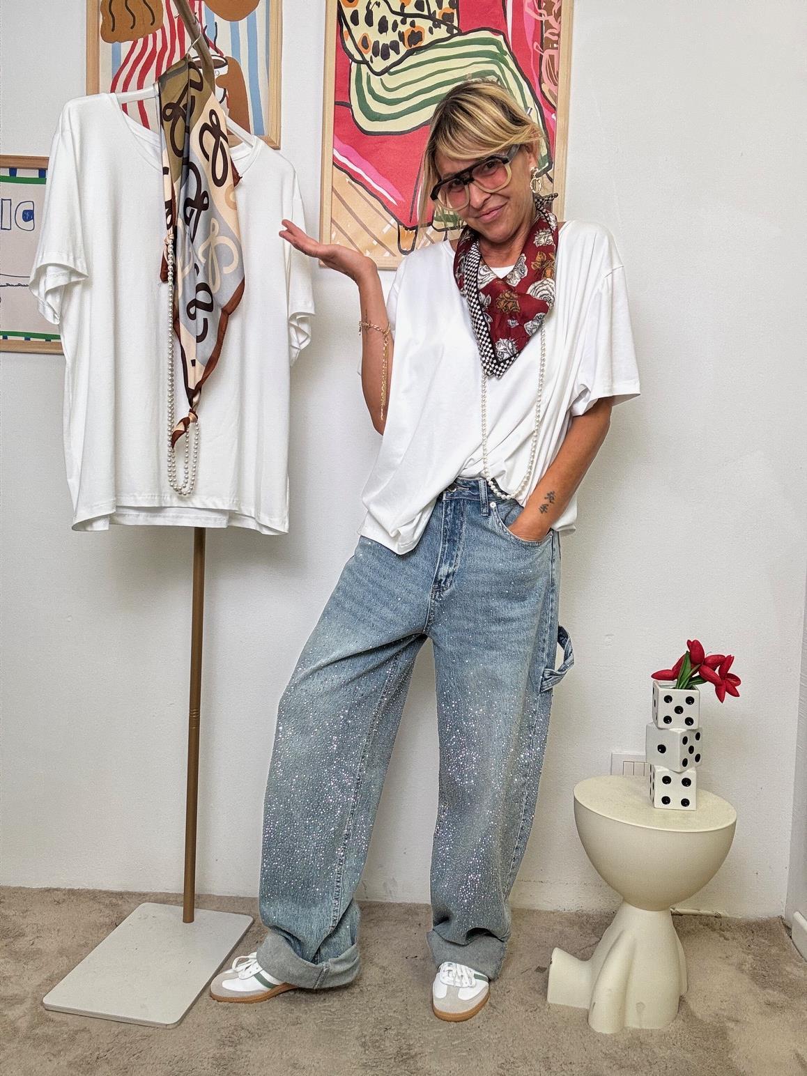 SUSY STAR - T-shirt Oversize con Collana  Look Creativo e Divertente BIANCO STS2783/ BIANCO SUSY STAR 