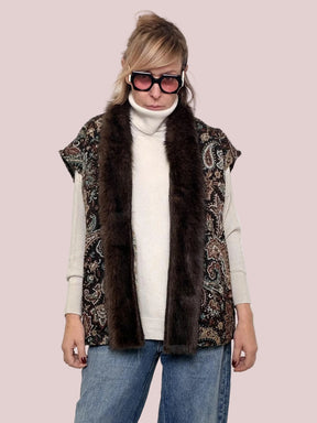 Gilet jacquard con bordo peloso super chic A25LU806/ MORO DEJA VU 