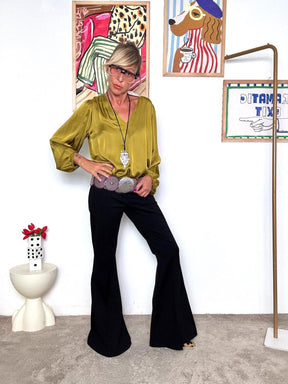 HAVE ONE - Pantalone nero punto Milano over donna  comodo, elegante e sempre di tendenza PMI-P074/ NERO HAVE ONE 