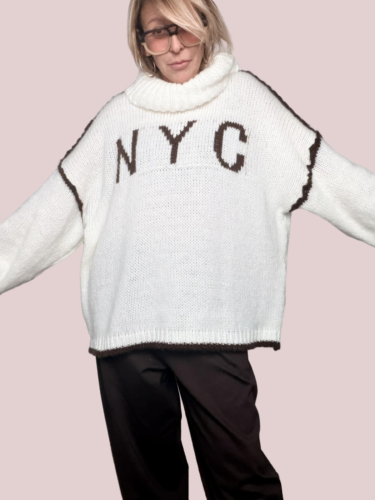 FEMALE - Maglione NYC Cozy MORO 65019/ PANNA-MORO FEMALE 