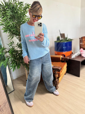 FEMALE - MAGLIA BLU SCRITTA MA DA UNO BRAVO CELESTE 2572-62/ CELESTE FEMALE 