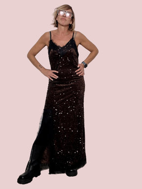 FEMALE - ABITO LUNGO IN PAILLETTES  ELEGANZA CHE BRILLA A OGNI PASSO HP9368PRZP/ NERO FEMALE 