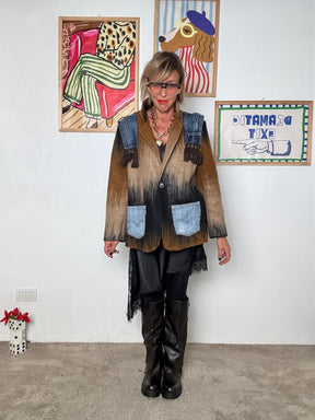 DEJA VU - Giubbotto mix tessuti con frange  Urban Chic Edition marrone A25DL615/ MARRONE DEJA VU 