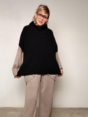 SUSY STAR - GILET MAXI A MAGLIA NERO 3547/ NERO SUSY STAR 