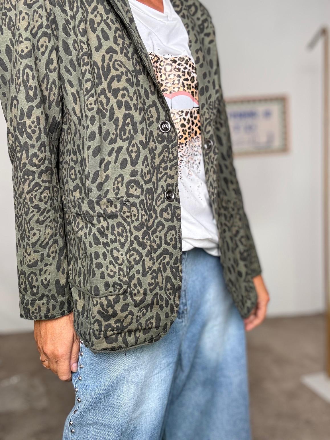 SUSY STAR - Giacca leopardata donna  blazer animalier casual chic VERDE ST50152/ VERDE SUSY STAR 