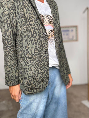 SUSY STAR - Giacca leopardata donna  blazer animalier casual chic VERDE ST50152/ VERDE SUSY STAR 