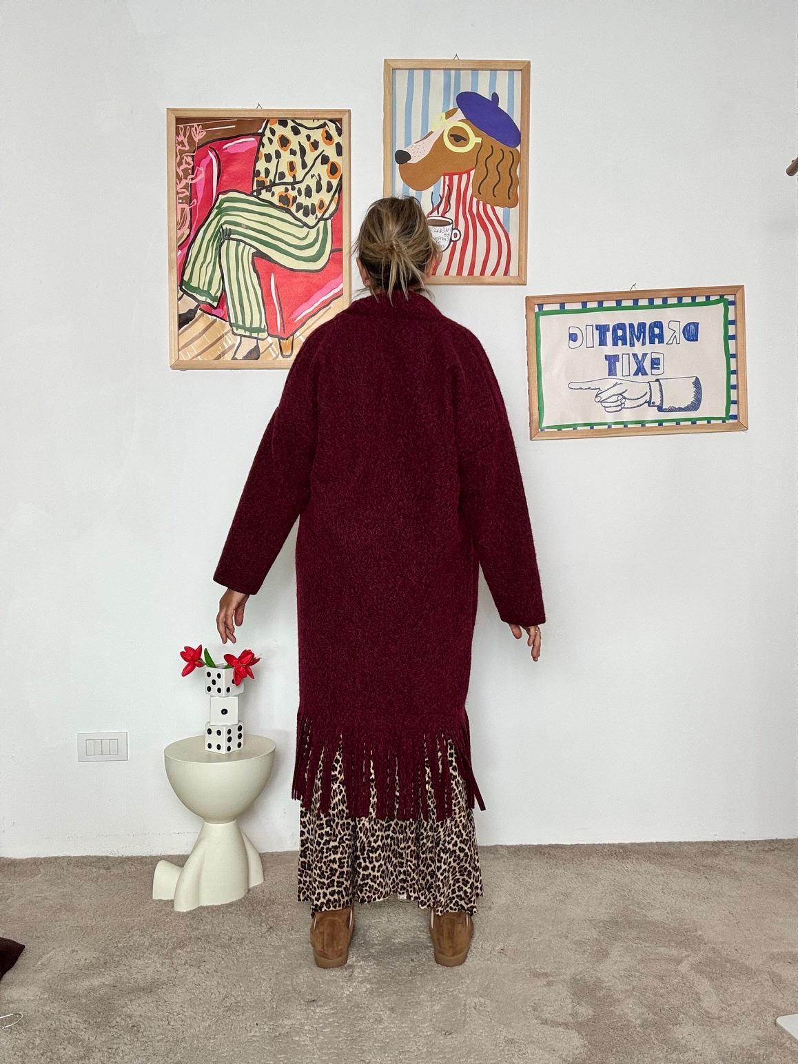 FEMALE - Cardigan lungo donna con frange  stile casual chic e originale BORDEAUX L5M253/ BORDEAU FEMALE 