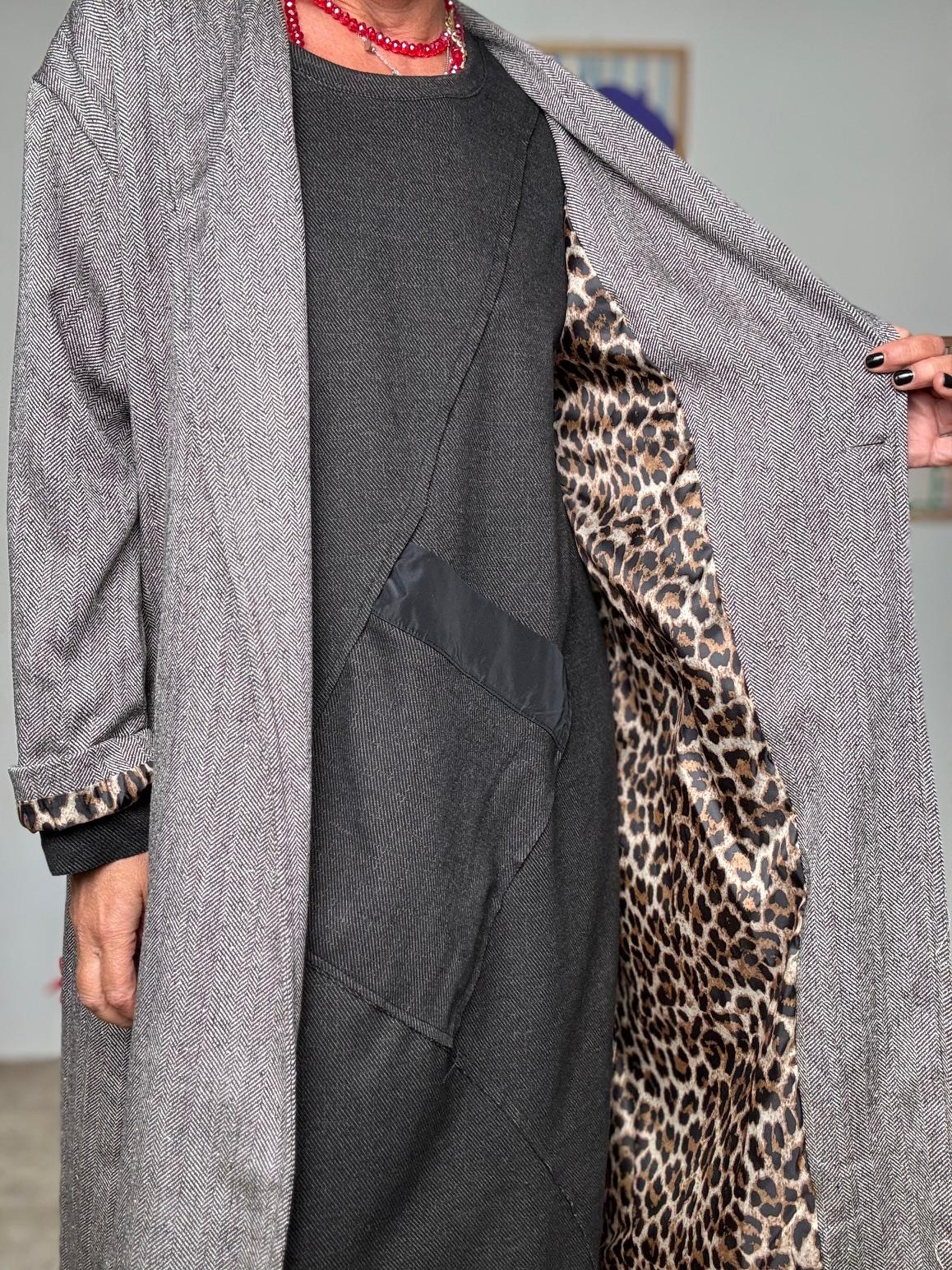 FEMALE- Cappotto over con dettagli animalier A5018-C17/ SPIGATA BROWN FEMALE 