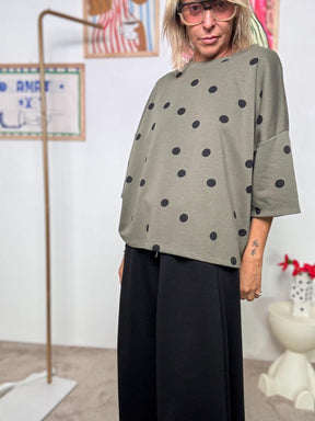 FEMALE - Felpa Oversize "Dot Power"  Stile comodo con personalità <BR/>VERDE H1416/ VERDE MILIT FEMALE 
