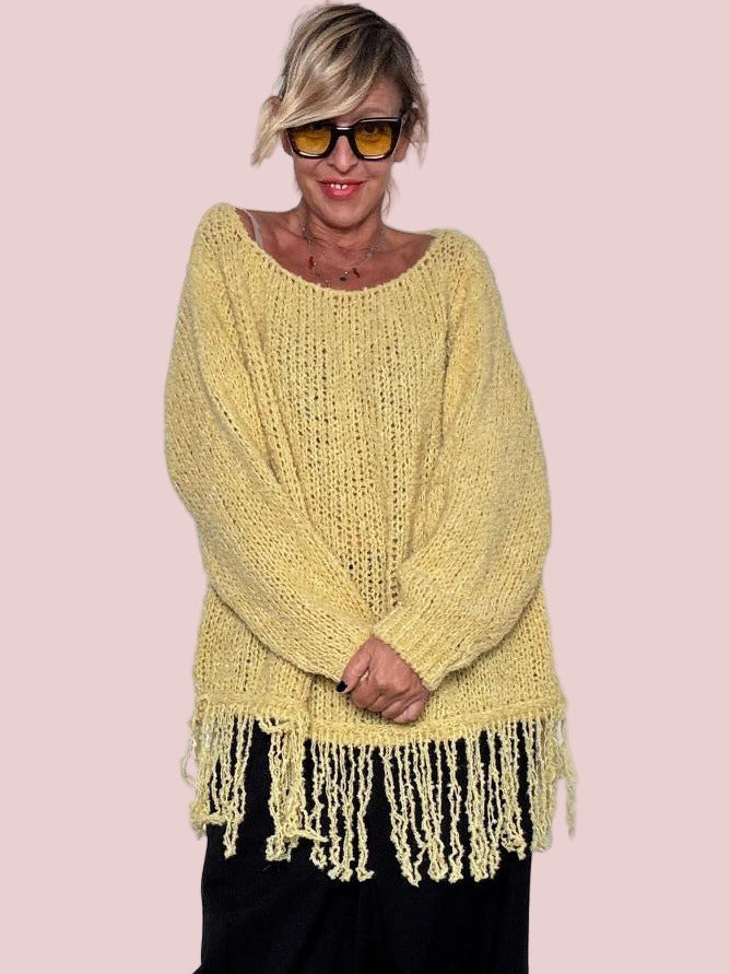 DEJA VU - Maglia oversize con frange decorative giallo A25SS402/ GIALLO DEJA VU 