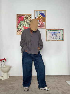 FEMALE - Camicia Oversize a Quadretti Unisex con Dettaglio Ricamato sulla Spalla WM2517/ NERO FEMALE 