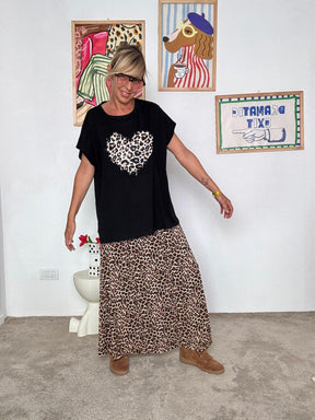 SUSY STAR - T-SHIRT CUORE ANIMALIER NERA STM258/ NERO SUSY STAR 