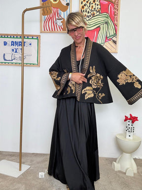 FEMALE - Kimono corto ricamato  boho chic con un tocco teatrale NERO ZG52105/ NERO FEMALE 