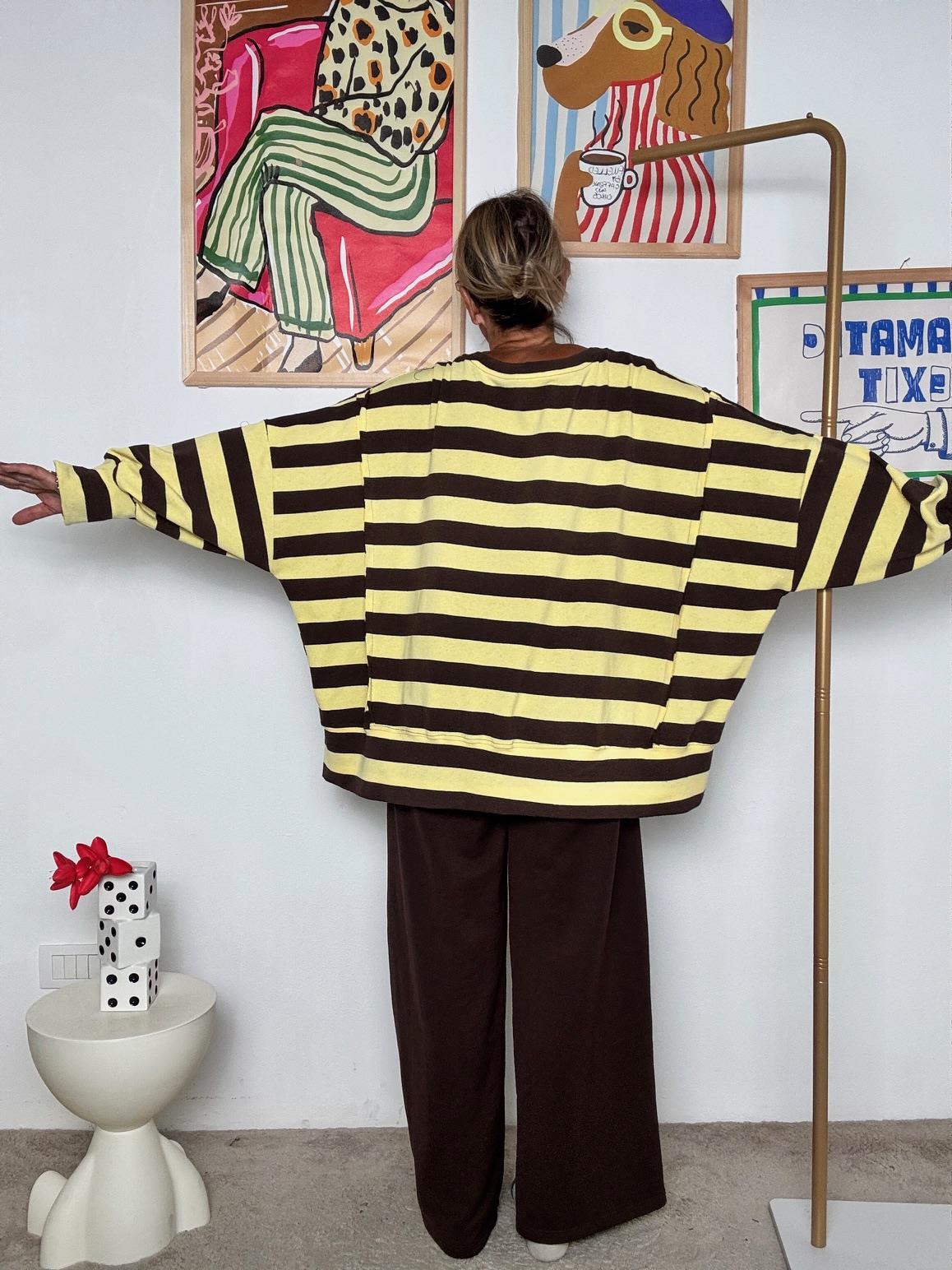 FEMALE - Felpa oversize a righe  Stile casual chic R51205/ RIGA M-GIALLO FEMALE 