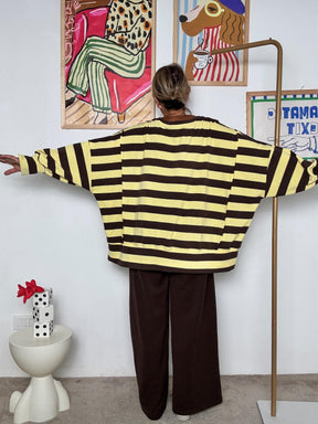 FEMALE - Felpa oversize a righe  Stile casual chic R51205/ RIGA M-GIALLO FEMALE 