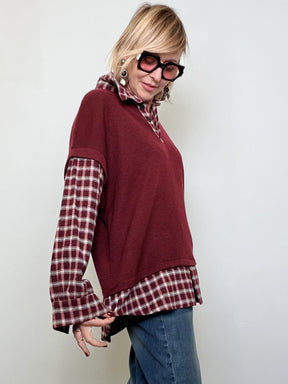Camicia in flanella con Maglia Integrata a Quadri bordeaux M12576/ BORDO FEMALE 