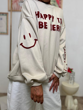 FEMALE -Felpa "Happy To Be Here"  Mood Positivo e Stile Oversize  BEIGE R51090/ BEIGE FEMALE 
