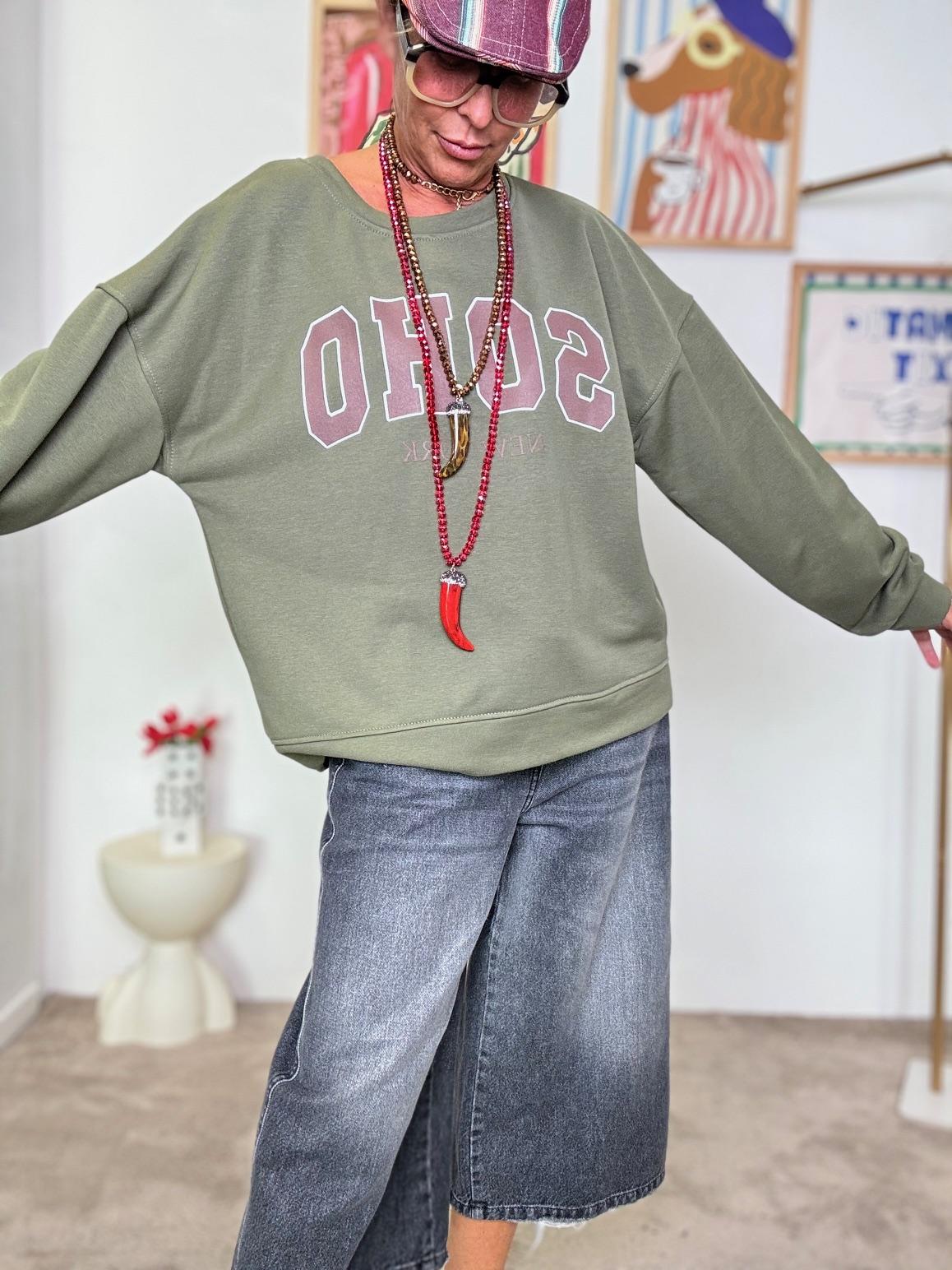 FEMALE Felpa oversize oliva  con stampa SOHO R50599SOHO/ OLIVA FEMALE 