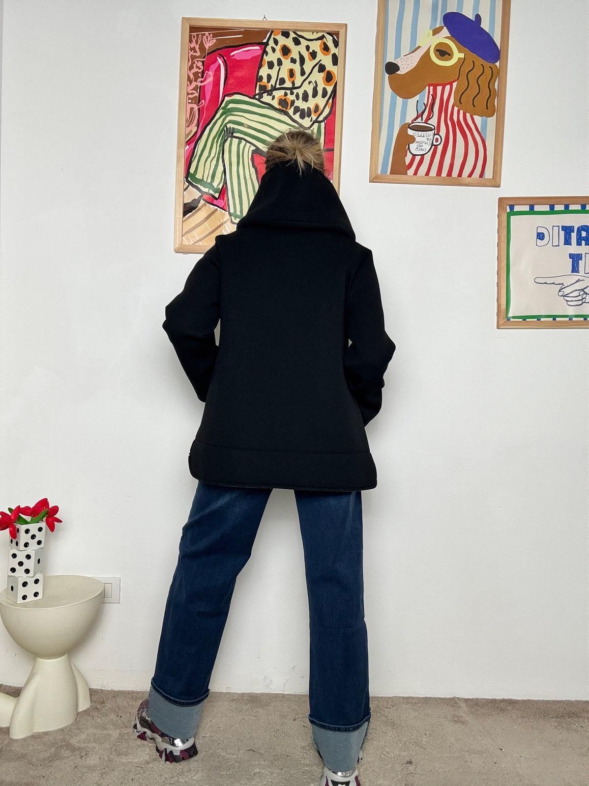 DEJA VU - Giacca donna in neoprene con collo ampio  stile urban chic nero A25UN607/ NERO DEJA VU 