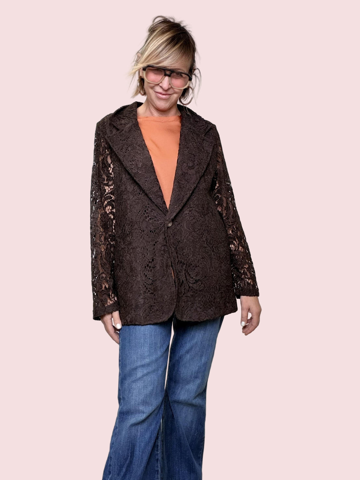 DEJA VU - Giacca in Punto Milano con maniche in pizzo  Eleganza rock e zero stress moro A25AN605/ MORO DEJA VU 