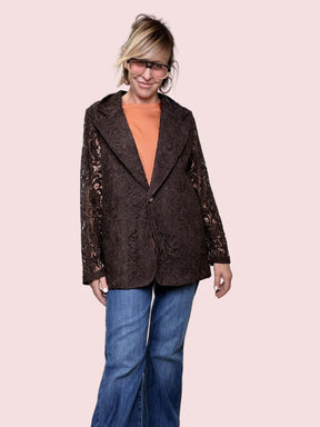 DEJA VU - Giacca in Punto Milano con maniche in pizzo  Eleganza rock e zero stress moro A25AN605/ MORO DEJA VU 
